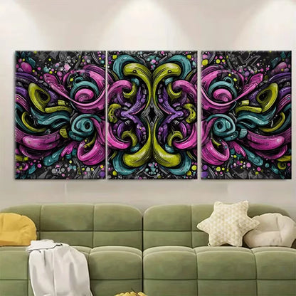 3pcs Colorful Swirls & Geometric Patterns Metal Print Ready to Hang Art