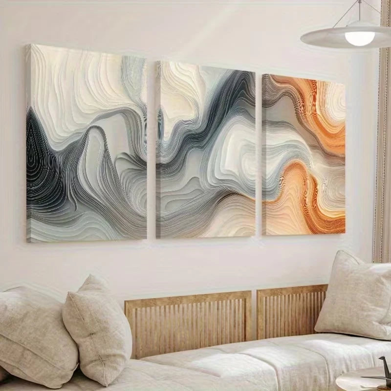 3pcs Abstract Beige & Orange Modern Wall Art Set Canvas Framed 60x90cm - High Quality Print 100% Australian Made Wall Canvas Ready to Hang