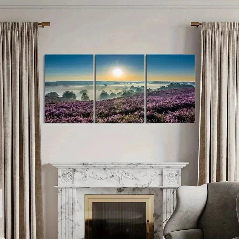 3pcs Lavender Field Sunset Landscape Wall Art Set Canvas Framed 40x60cm - High Quality Print 100% Australian Made Wall Canvas Ready to Hang