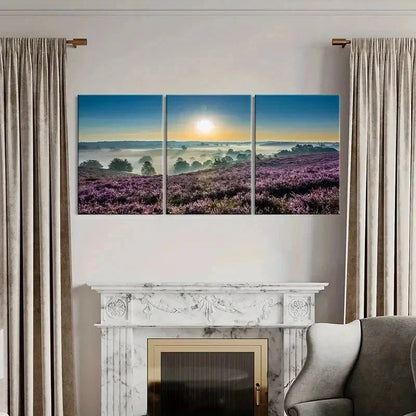 3pcs Lavender Field Sunset Landscape Wall Art Set Canvas Framed 40x60cm - High Quality Print 100% Australian Made Wall Canvas Ready to Hang