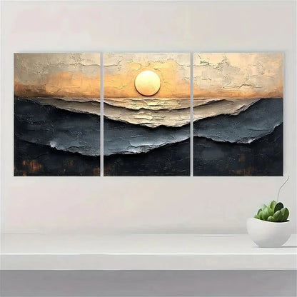 3pcs Abstract Brown Tones Vintage Style Metal Print Ready to Hang Art