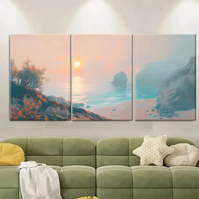 3pcs Algarve at sunrise, cliffside beaches Metal Print Ready to Hang Art