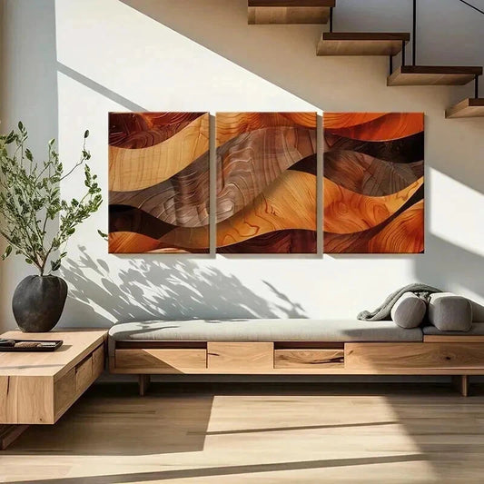 3pcs Abstract Wood Grain Waves Decor Wall Art Set Canvas Framed 40x60cm - High Quality Print 100% Australian Made Wall Canvas Ready to Hang