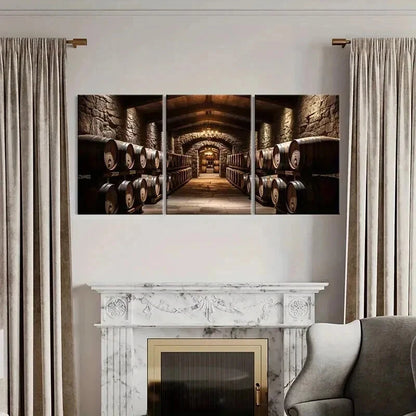 3pcs Wine Barrels Stone Walls Decoration Wall Art Set Canvas Framed 40x60cm - High Quality Print 100% Australian Made Wall Canvas Ready to Hang