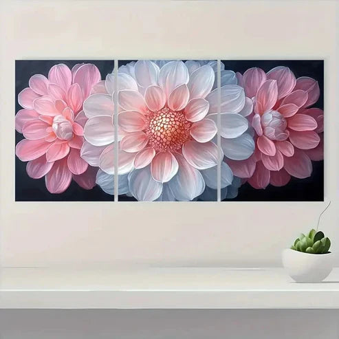 3pcs Pink & White Ice Plant Flower J  Wall Art Set Canvas Unframed - High Quality Print 100% Australian Made Wall Canvas - Bella Home Decor