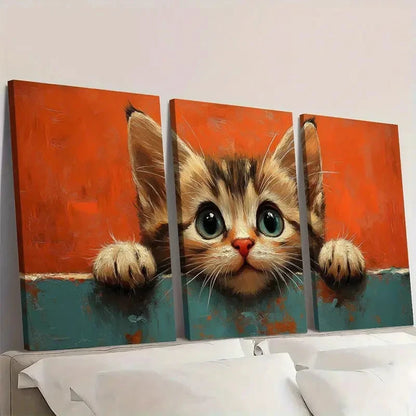 3pcs Adorable Cute Cat Vintage Aesthetic Wall Art Set Canvas Framed 40x60cm - High Quality Print 100% Australian Made Wall Canvas Ready to Hang