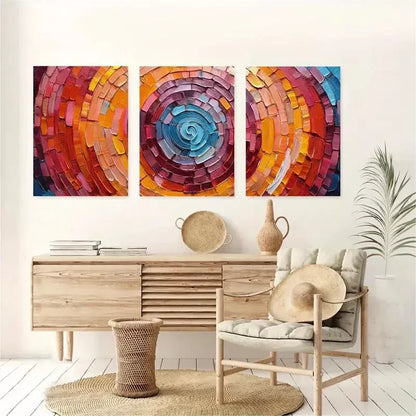 3pcs Vibrant Geometric Stone Brick Circular Wall Art Set Canvas Framed 50x70cm - High Quality Print 100% Australian Made Wall Canvas Ready to Hang - Bella Home Decor