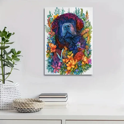 Cute Tibetan Mastiff Dog with Vibrant Floral  40x60cm Metal Print Ready to Hang