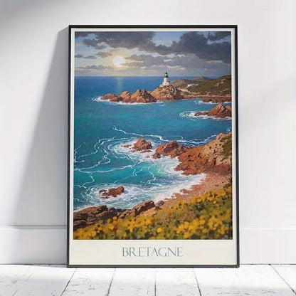 Brittany France Brehat Peninsula Lighthouse Travel Poster Print Wall Art