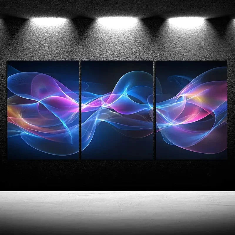 3pcs Beautiful Lines Purple Themed Metal Print Ready to Hang Art