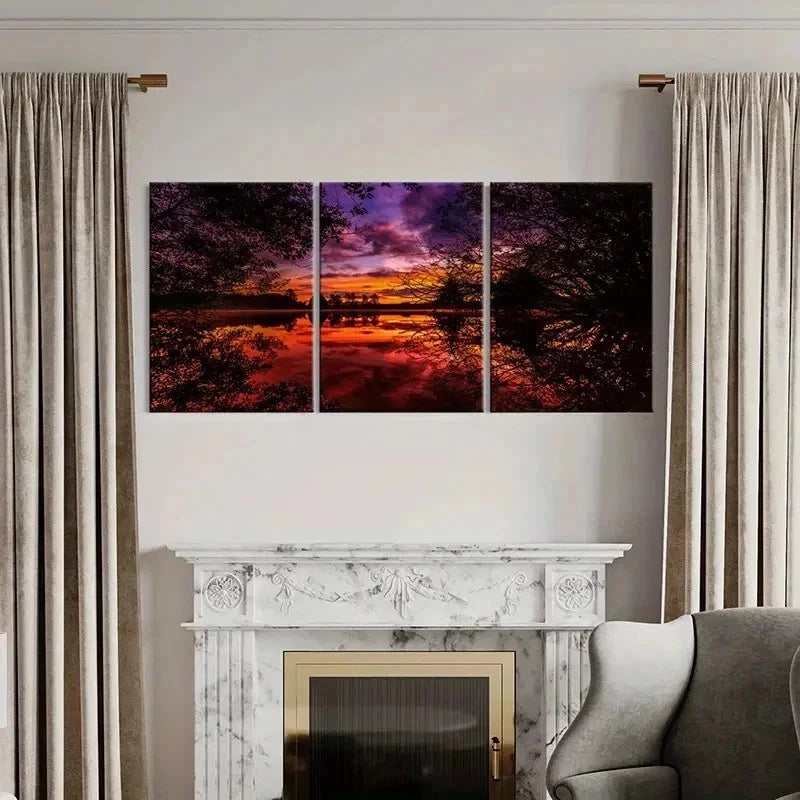 3pcs Lake Sunset Natural Landscape Wall Art Set Canvas Framed 40x60cm - High Quality Print 100% Australian Made Wall Canvas Ready to Hang