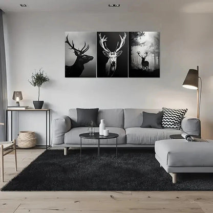 3pcs Black and White Deer Forest Animal Metal Print Ready to Hang Art