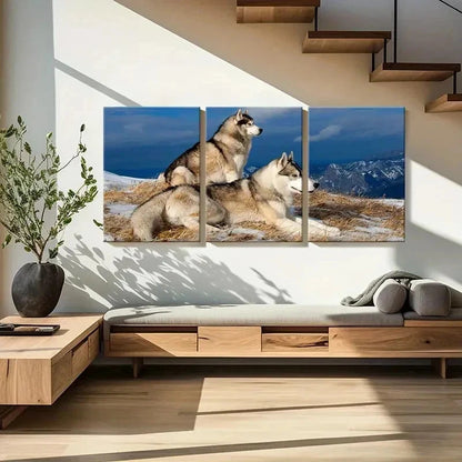3pcs Two Wolves On Snowy Mountains Wall Art Set Canvas Framed 40x60cm - High Quality Print 100% Australian Made Wall Canvas Ready to Hang
