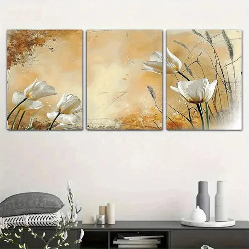 3pcs Elegant Floral White Tulip Paintings Wall Art Canvas Unframed - High Quality Print 100% Australian Made Wall Canvas