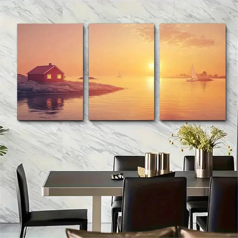 3pcs Nordic Minimalist Summer Midnight Sun Metal Print Ready to Hang Art