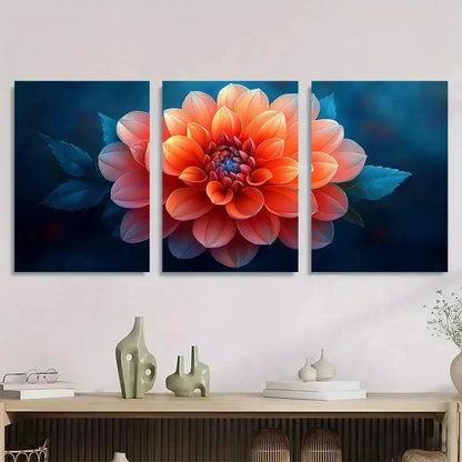 3pcs Dahlia Flower Orange Red Blooms Perfect Wall Art Set Canvas Framed 40x60cm - High Quality Print 100% Australian Made Wall Canvas Ready to Hang