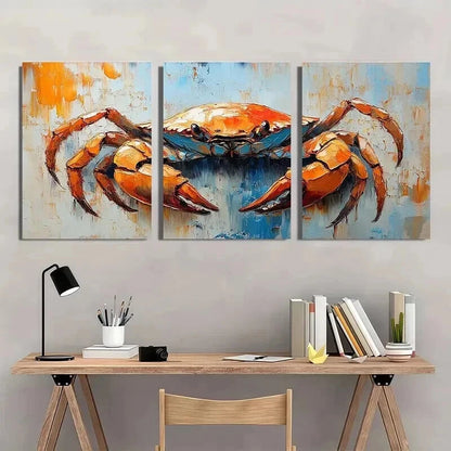 3pcs Blue & Orange Tone Crab Design Decor Wall Art Set Canvas Framed 40x60cm - High Quality Print 100% Australian Made Wall Canvas Ready to Hang