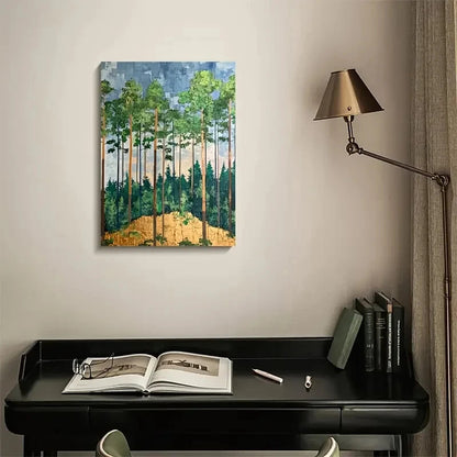 Trees & Sunlit Canopy Forest Painting 40x60cm Metal Print Ready to Hang