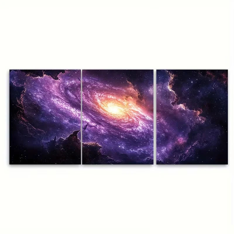 3pcs Mesmerizing Purple Galaxy Cosmic Metal Print Ready to Hang Art