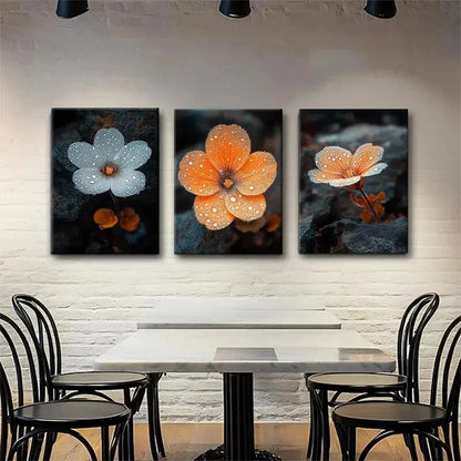 3pcs Orange & White Dew-Kissed Flower Perfect Wall Art Set Canvas Framed 40x60cm - High Quality Print 100% Australian Made Wall Canvas Ready to Hang
