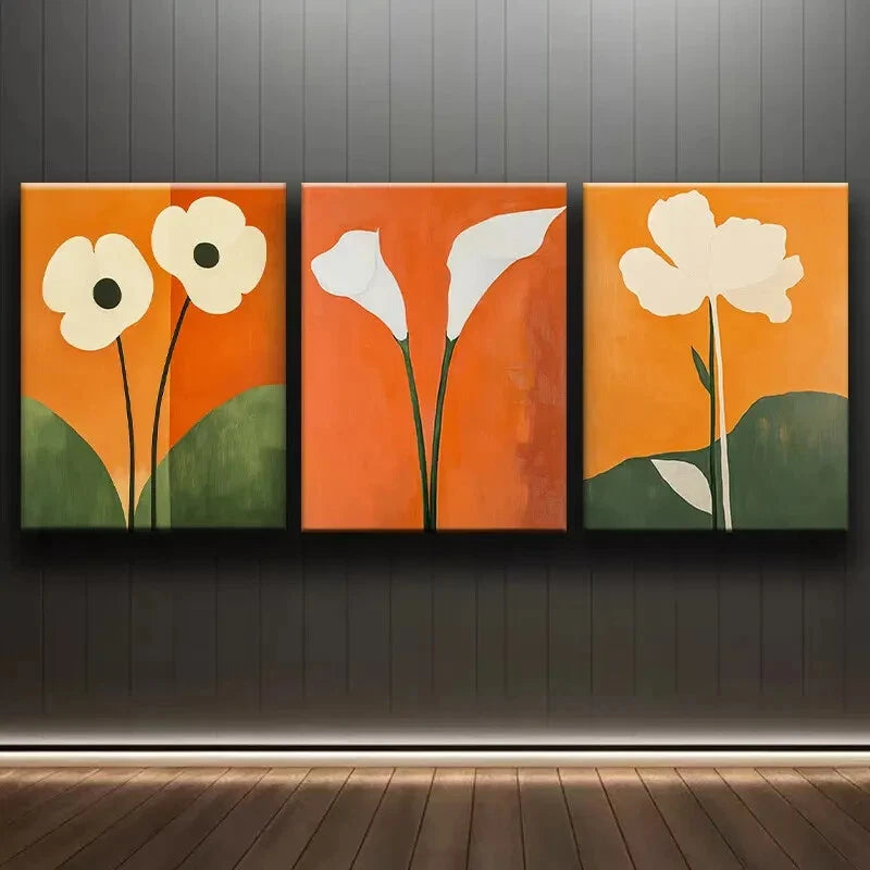 3pcs White Flower Modern Abstract Floral Perfect Wall Art Set Canvas Framed 40x60cm - High Quality Print 100% Australian Made Wall Canvas Ready to Hang