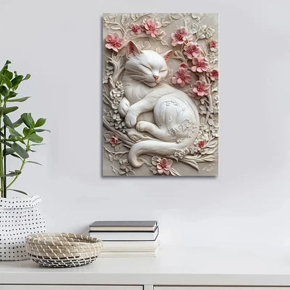 Beautiful Chill Like a Cat Heart Blossoms Painting 40x60cm Metal Print Ready to Hang