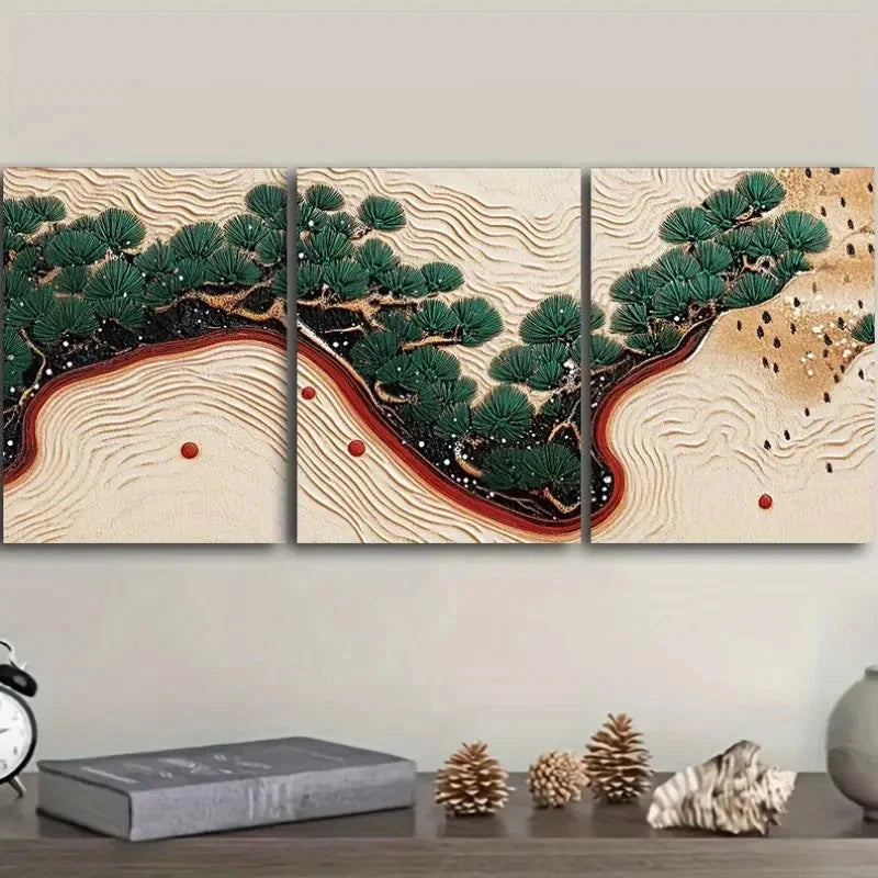3pcs Textured Stylized Painting of a Pine Tree Wall Art Set Canvas Framed 60x90cm - High Quality Print 100% Australian Made Wall Canvas Ready to Hang
