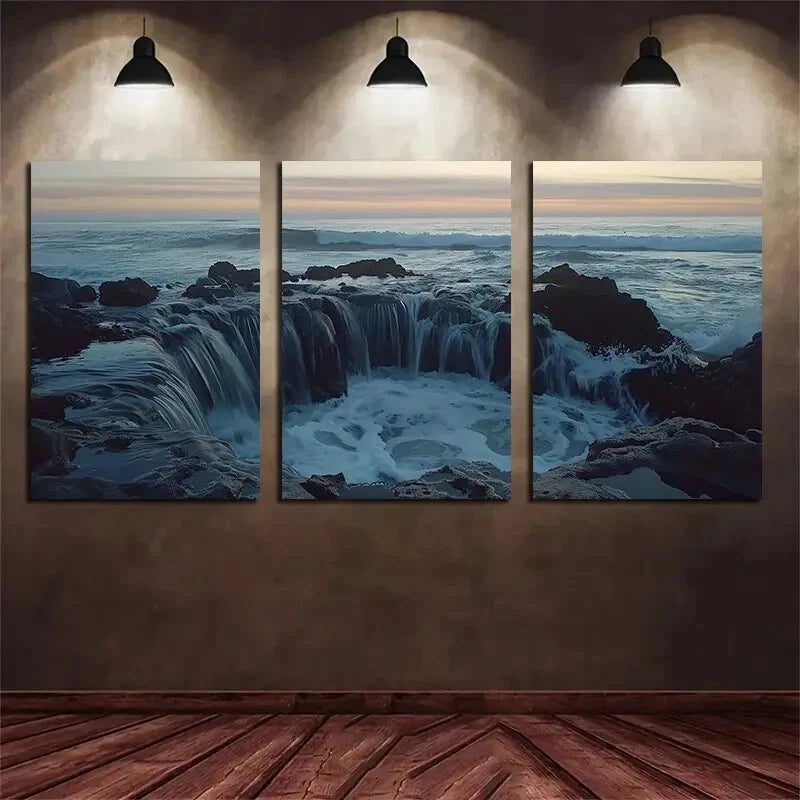 3pcs Ocean Coast Golden Seascape Metal Print Ready to Hang Art