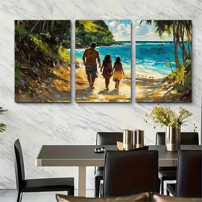 3pcs Beach Scene with Chamorro Village & Lush Metal Print Ready to Hang Art