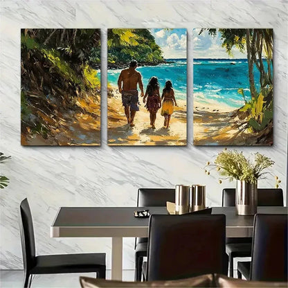 3pcs Beach Scene with Chamorro Village & Lush Metal Print Ready to Hang Art