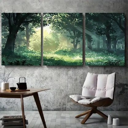 3pcs Tranquil Forest Nature Themed Metal Print Ready to Hang Art