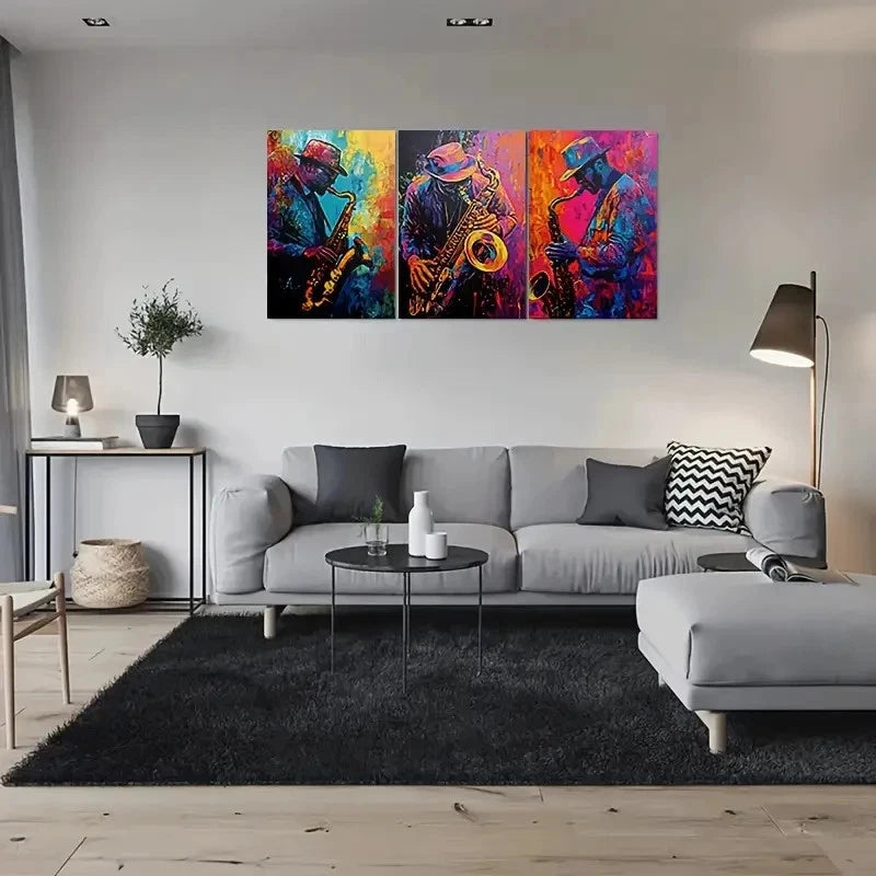 3pcs Abstract Jazz Musician Colorful Saxophone Metal Print Ready to Hang Art
