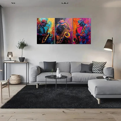3pcs Abstract Jazz Musician Colorful Saxophone Metal Print Ready to Hang Art