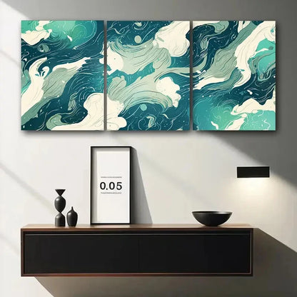 3pcs Ocean Wave Inspired Swirling Lines Metal Print Ready to Hang Art