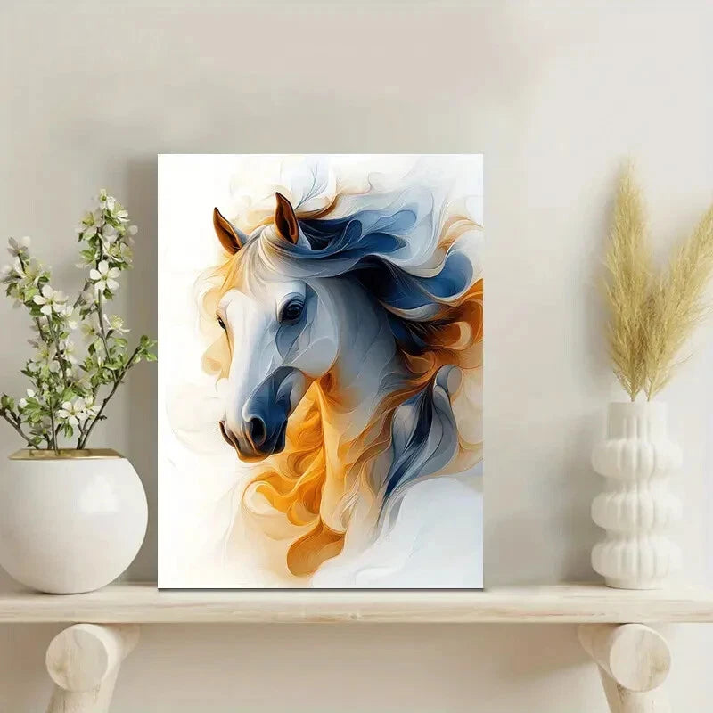 Elegant White Horse Abstract Painting 40x60cm Metal Print Ready to Hang