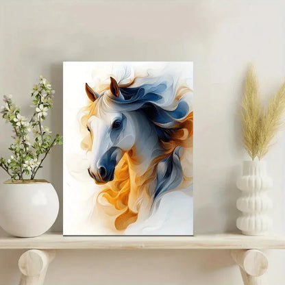 Elegant White Horse Abstract Painting 40x60cm Metal Print Ready to Hang