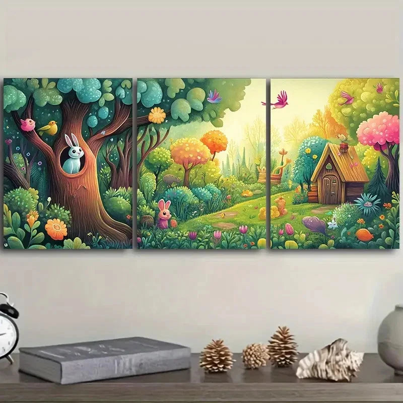3pcs Fairy tale forest Wall Art Painting Wall Art Set Canvas Framed 50x70cm - High Quality Print 100% Australian Made Wall Canvas Ready to Hang