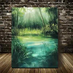 Serene Green Landscape with Misty Sunlight 40x60cm Metal Print Ready to Hang