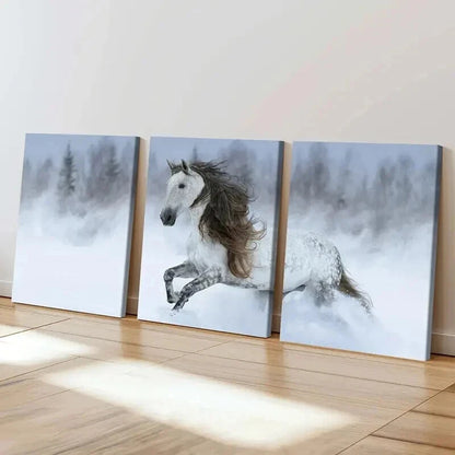 3pcs Running Horse Snowy Landscape Painting Wall Art Set Canvas Framed 40x60cm - High Quality Print 100% Australian Made Wall Canvas Ready to Hang
