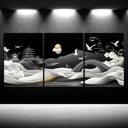 3pcs Black & White Beautiful Arch Bridge Metal Print Ready to Hang Art