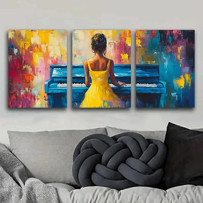 3pcs The Piano Player Colorful Music Themed Girl Art Set Canvas Unframed - High Quality Print 100% Australian Made Wall Canvas
