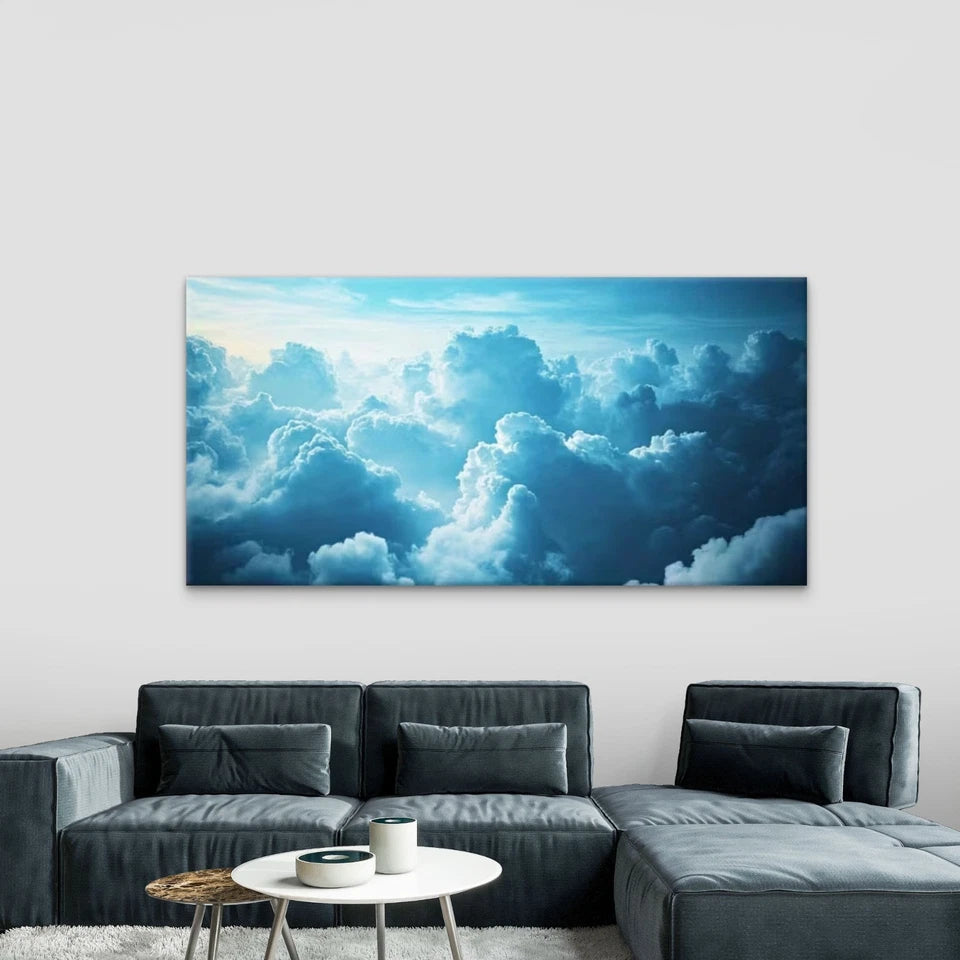 Blue & White Cloud Decor Wall Art Canvas Office Home Room Framed 120x60cm