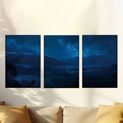 3pcs Encaustic Misty Dark Forest Night Sky Wall Art Set Canvas Unframed - High Quality Print 100% Australian Made Wall Canvas