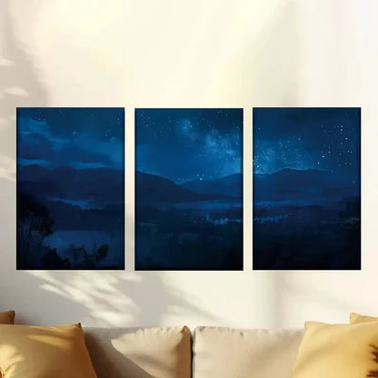 3pcs Encaustic Misty Dark Forest Night Sky Wall Art Set Canvas Unframed - High Quality Print 100% Australian Made Wall Canvas