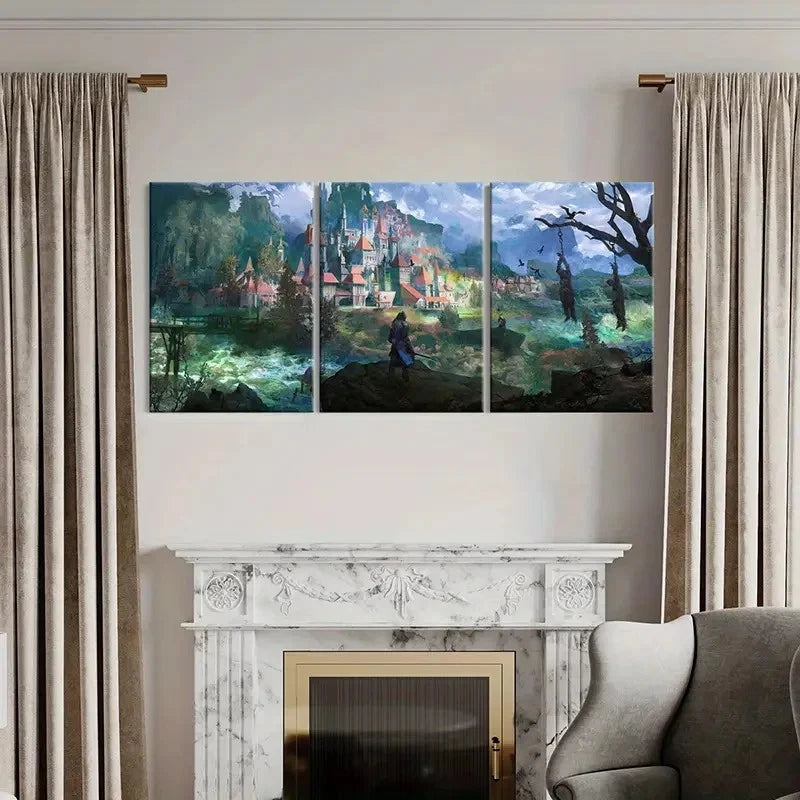 3pcs Game Scenery Art Magical Aesthetics  Wall Art Set Canvas Framed 60x90cm - High Quality Print 100% Australian Made Wall Canvas Ready to Hang