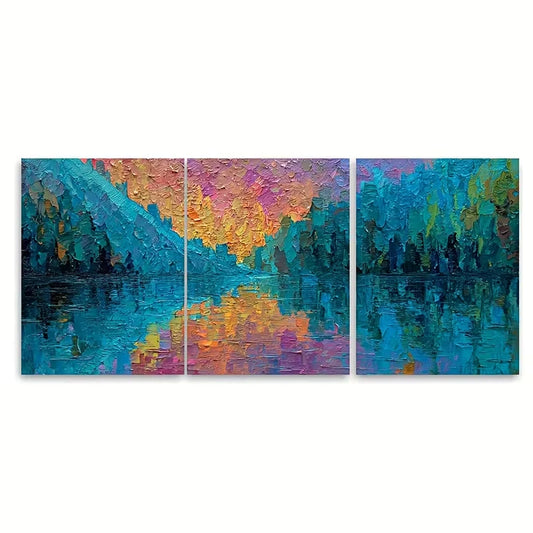 3pcs Impressionist cRiver Reflection Metal Print Ready to Hang Art