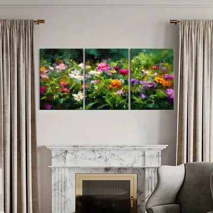3pcs Floral Garden Vibrant Colors Abstract Metal Print Ready to Hang Art