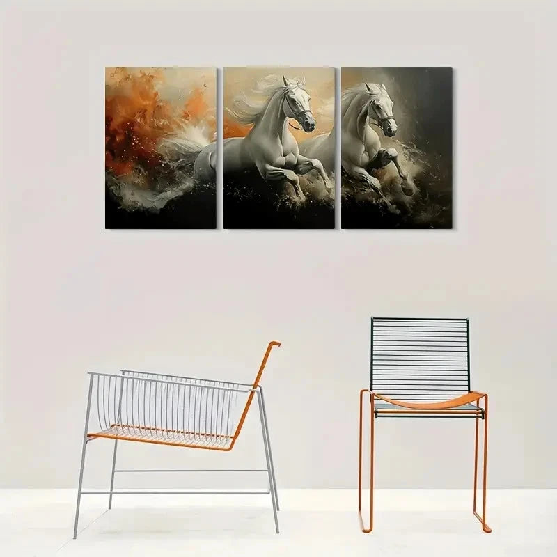 3pcs Modern Dynamic Horse Animal Themed Metal Print Ready to Hang Art