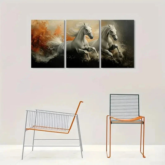 3pcs Modern Dynamic Horse Animal Themed Metal Print Ready to Hang Art