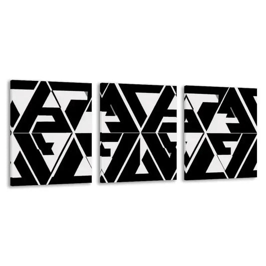 3pcs Seamless Pattern Black and White Triangles     Wall Art Set Canvas Framed 60x90cm - High Quality Print 100% Australian Made Wall Canvas Ready to Hang
